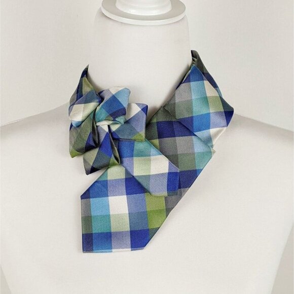 Ogsplosh Blue Green Checked Ascot Scarf - Contemporary Scarf - NEW - Picture 6 of 7